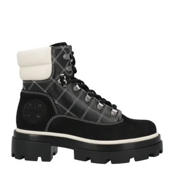 Tory Burch Miller Lug Hiking Boot with White Quilting - Picture 1 of 5